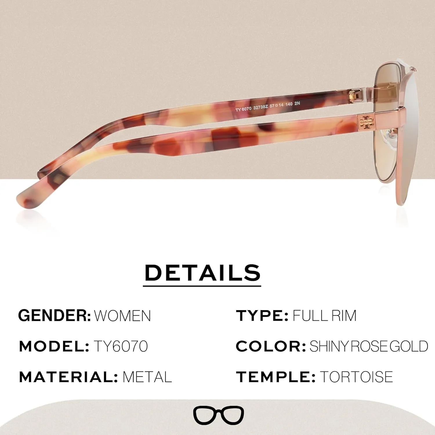 Tory Burch TY6070 PILOT Shape Sunglasses with eSHADES Luxury Eyewear kit Bundle