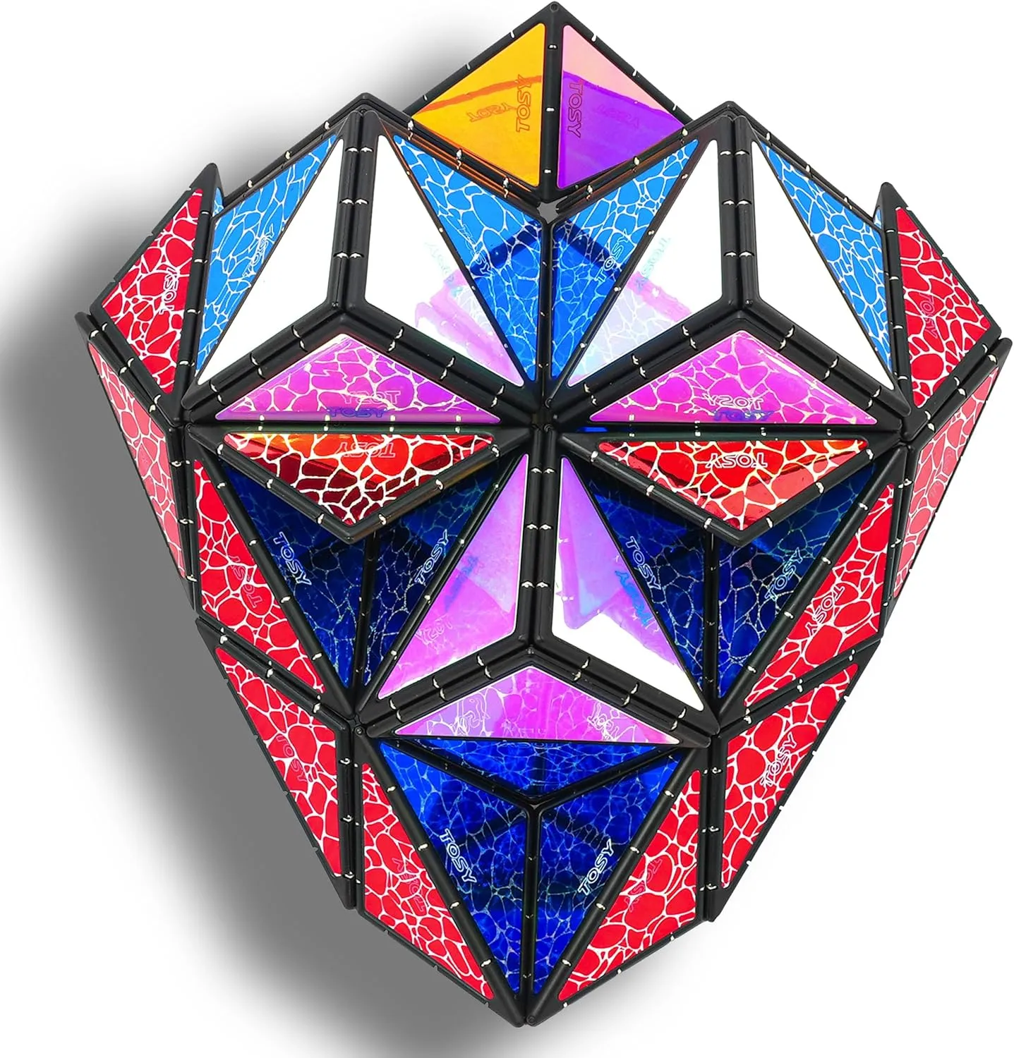 TOSY Magnet Pyramid Stone - 1 Cube Transforms into 1 Billion Shapes, 12 pcs, 4th of July Decorations, 243 Rare Earth Magnets, Holographic Design Magnet Tiles Creative Puzzle STEM/STEAM Toy, 4-Pack