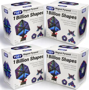 TOSY Magnet Pyramid Stone - 1 Cube Transforms into 1 Billion Shapes, 12 pcs, 4th of July Decorations, 243 Rare Earth Magnets, Holographic Design Magnet Tiles Creative Puzzle STEM/STEAM Toy, 4-Pack