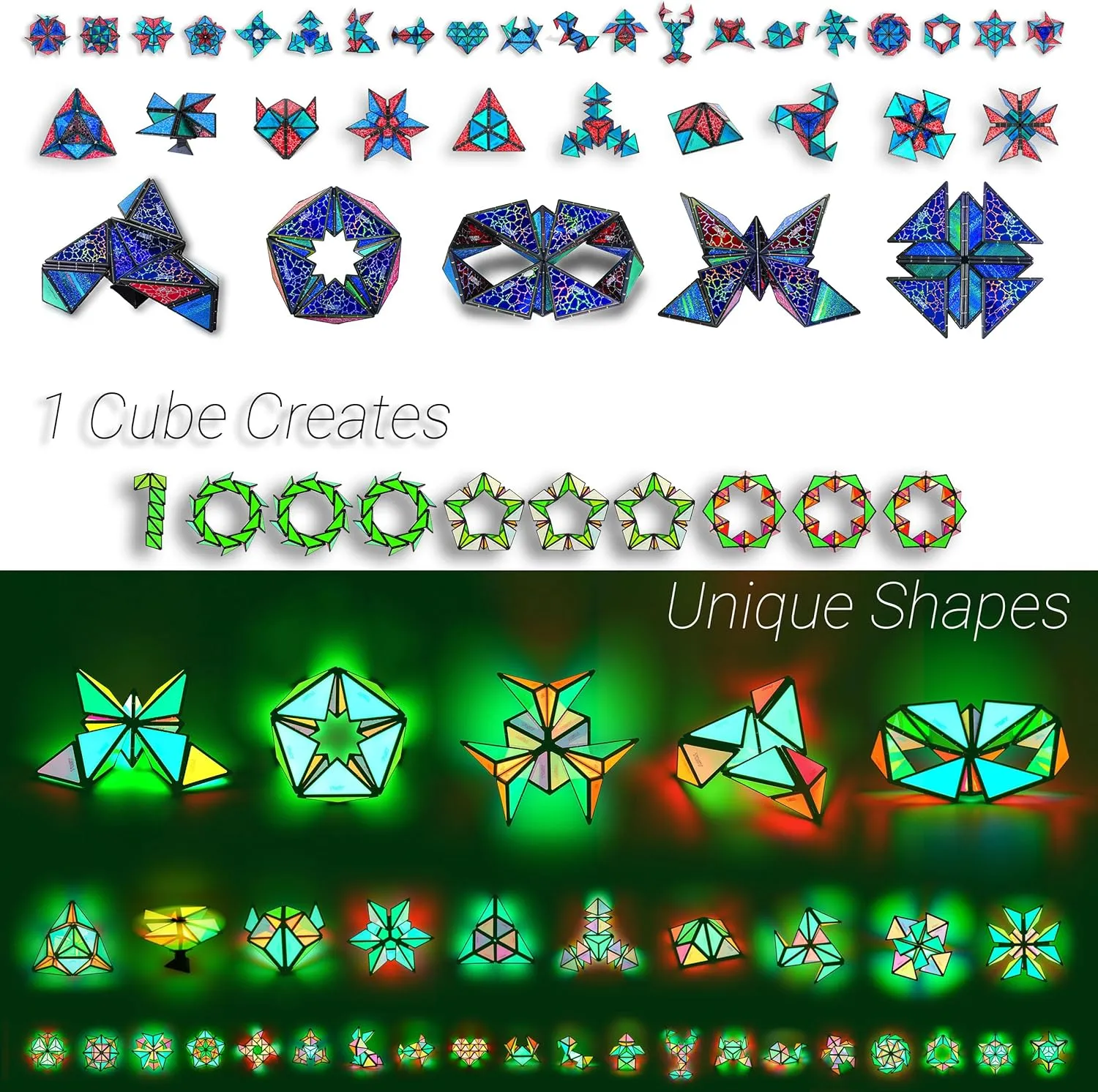 TOSY Magnet Pyramid Stone - 1 Cube Transforms into 1 Billion Shapes, 12 pcs, 4th of July Decorations, 243 Rare Earth Magnets, Holographic Design Magnet Tiles Creative Puzzle STEM/STEAM Toy, 4-Pack