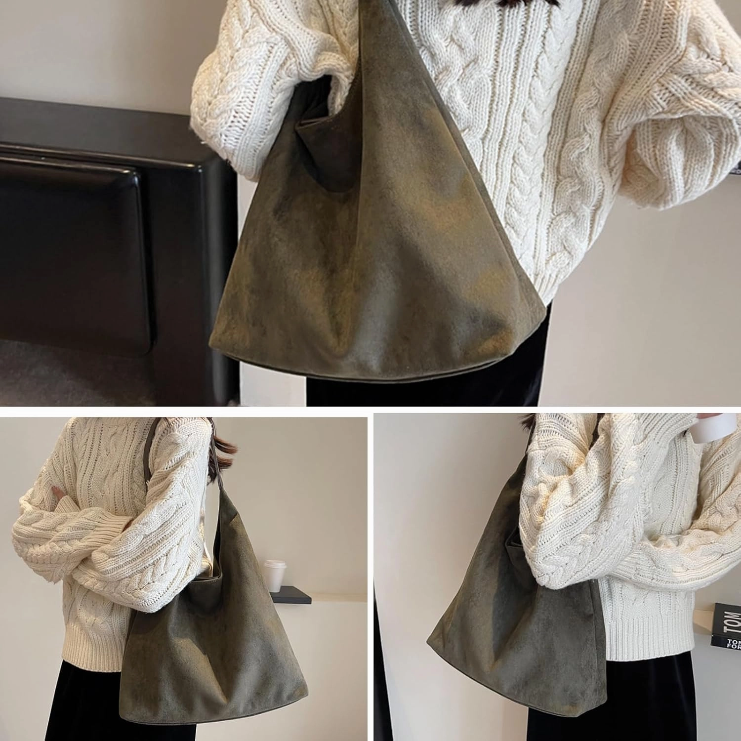 Tote Bags for Women Suede Handbag Work Slouchy Bag Shoulder Hobo Bag Office Tote Handbag
