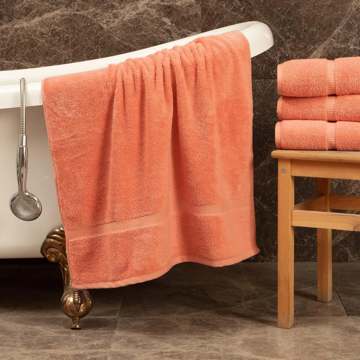 Towel Bazaar Premium Cotton Super Soft and Absorbent Turkish Towels (4-Piece, 30x60 Inches Extra Large Bath Towels, Coral)