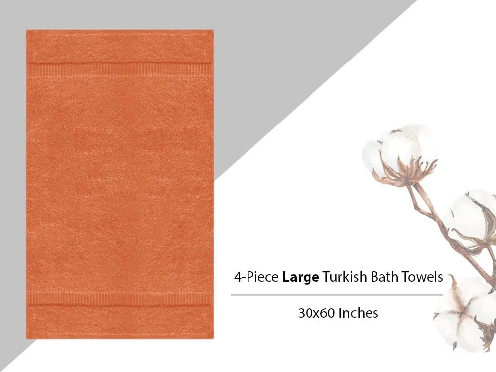 Towel Bazaar Premium Cotton Super Soft and Absorbent Turkish Towels (4-Piece, 30x60 Inches Extra Large Bath Towels, Coral)
