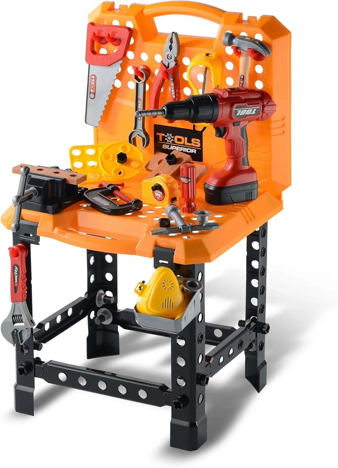 Toy Choi's 82pcs Kids Tool Bench Toy for Age 2-4 - STEM Construction Kid Tool Set Toddler Workbench with Realistic Tools Electric Drill, Build a Tool Bench for Kids Ages 3-5 4-7