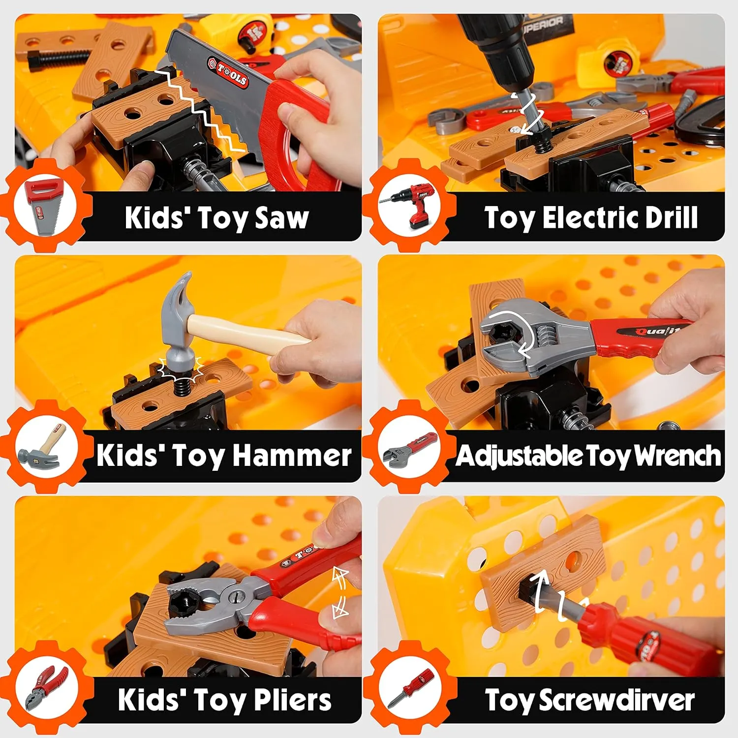 Toy Choi's 82pcs Kids Tool Bench Toy for Age 2-4 - STEM Construction Kid Tool Set Toddler Workbench with Realistic Tools Electric Drill, Build a Tool Bench for Kids Ages 3-5 4-7