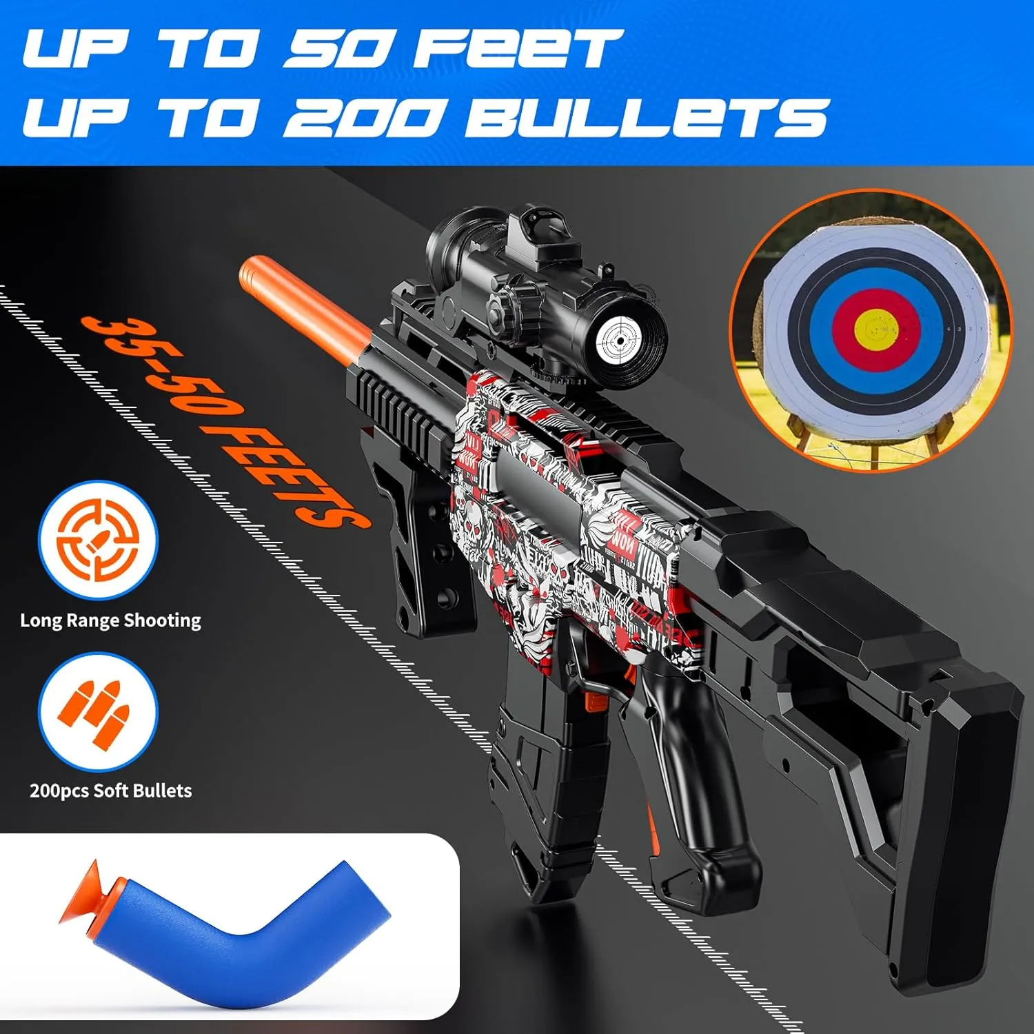 Toy Gun Automatic Sniper Rifle with Lanyard, Electric Realistic Toy Foam Blasters- 200 Darts, Tactical Vest Set, Scope and 2 Clips, Cool Toys for Kids Ages 8-12, Birthday Xmas Gifts for Boys Adults