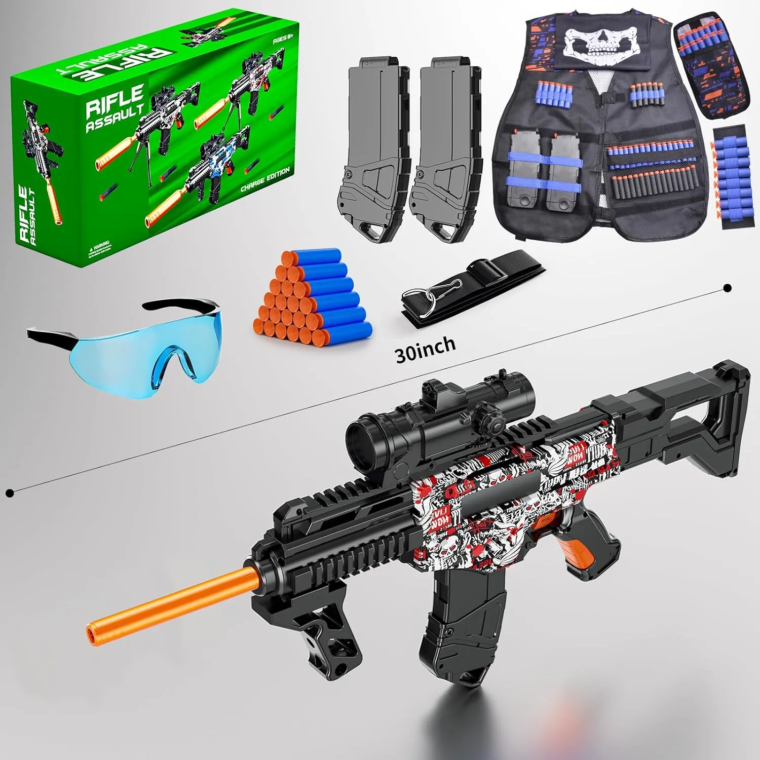 Toy Gun Automatic Sniper Rifle with Lanyard, Electric Realistic Toy Foam Blasters- 200 Darts, Tactical Vest Set, Scope and 2 Clips, Cool Toys for Kids Ages 8-12, Birthday Xmas Gifts for Boys Adults