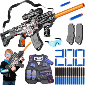 Toy Gun Automatic Sniper Rifle with Lanyard, Electric Realistic Toy Foam Blasters- 200 Darts, Tactical Vest Set, Scope and 2 Clips, Cool Toys for Kids Ages 8-12, Birthday Xmas Gifts for Boys Adults