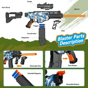 Toy Gun Automatic Sniper Rifle with Scope, Tactical Vest Kit, Toy Foam Blasters with 200 Soft Bullets, 2 Magazinine and Grip, Electric Gun for Boys Age 8-12, Gifts for Birthday Christmas