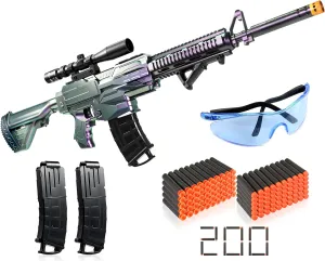 Toy Guns for Boys 8-12, Automatic Machine Toy Gun Electric Toy Foam Blasters & Guns with 200 Bullets, 2 Magazines, 1 Goggles, Foam Dart Gun Toys Birthday Xmas Gifts for Kids 8 