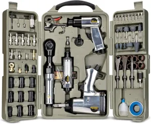 Trades Pro Air Tool and Accessories Kit, 71 Piece, Impact Wrench, Air Ratchet, Die Grinder, Aire Hammer, Hose Fittings, Storage Case - 836668