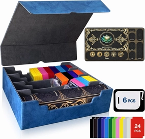 Trading Card Storage Box Fits 4000  Cards, 4-Row MTG Commander Deck Case with Playmat, 6 Movable Partitions 24 Dividers PU Leather Magnetic Closure, Magic/TCG/YuGiOh/Sport (Blue&Grey)