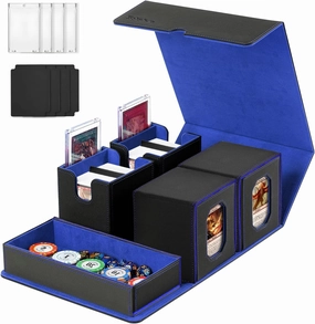 Trading Card Storage Box with Commander Display for MTG, TCG, Sports Cards, 5-in-1 Card Deck Box, Holds 450  Double-Sleeved Cards, 4 Individual Deck Cases with Covers, Dice Tray & Magnetic Holders