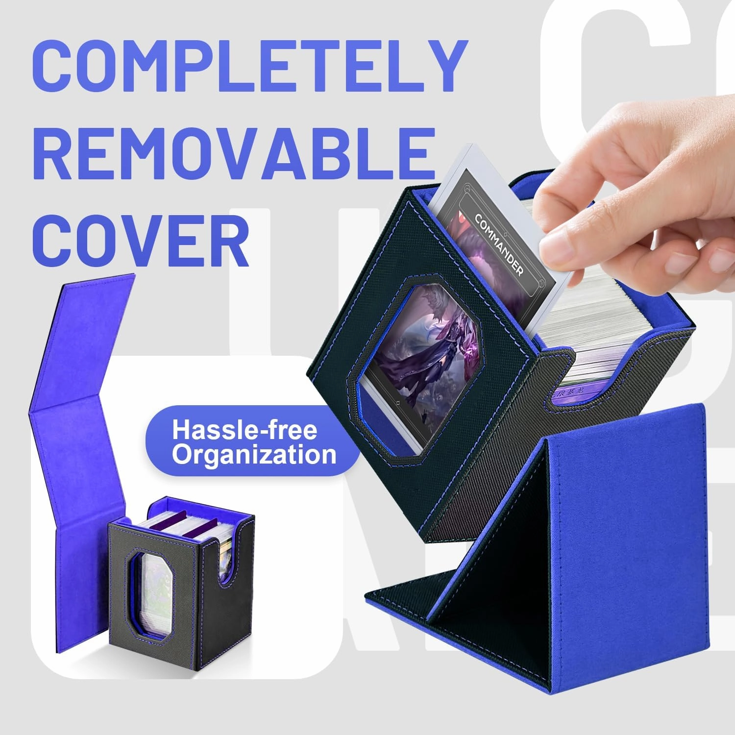 Trading Card Storage Box with Commander Display for MTG, TCG, Sports Cards, 5-in-1 Card Deck Box, Holds 450  Double-Sleeved Cards, 4 Individual Deck Cases with Covers, Dice Tray & Magnetic Holders