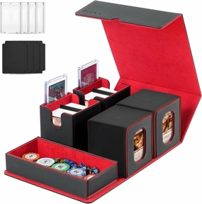 Trading Card Storage Box with Commander Display for MTG, TCG, Sports Cards, 5-in-1 Card Deck Box, Holds 450  Double-Sleeved Cards, 4 Individual Deck Cases with Covers, Dice Tray & Magnetic Holders