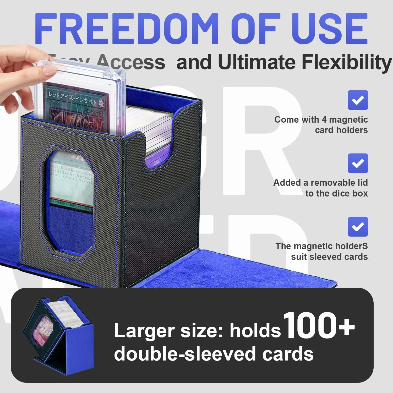 Trading Card Storage Box with Commander Display for MTG, TCG, Sports Cards, 5-in-1 Card Deck Box, Holds 450  Double-Sleeved Cards, 4 Individual Deck Cases with Covers, Dice Tray & Magnetic Holders