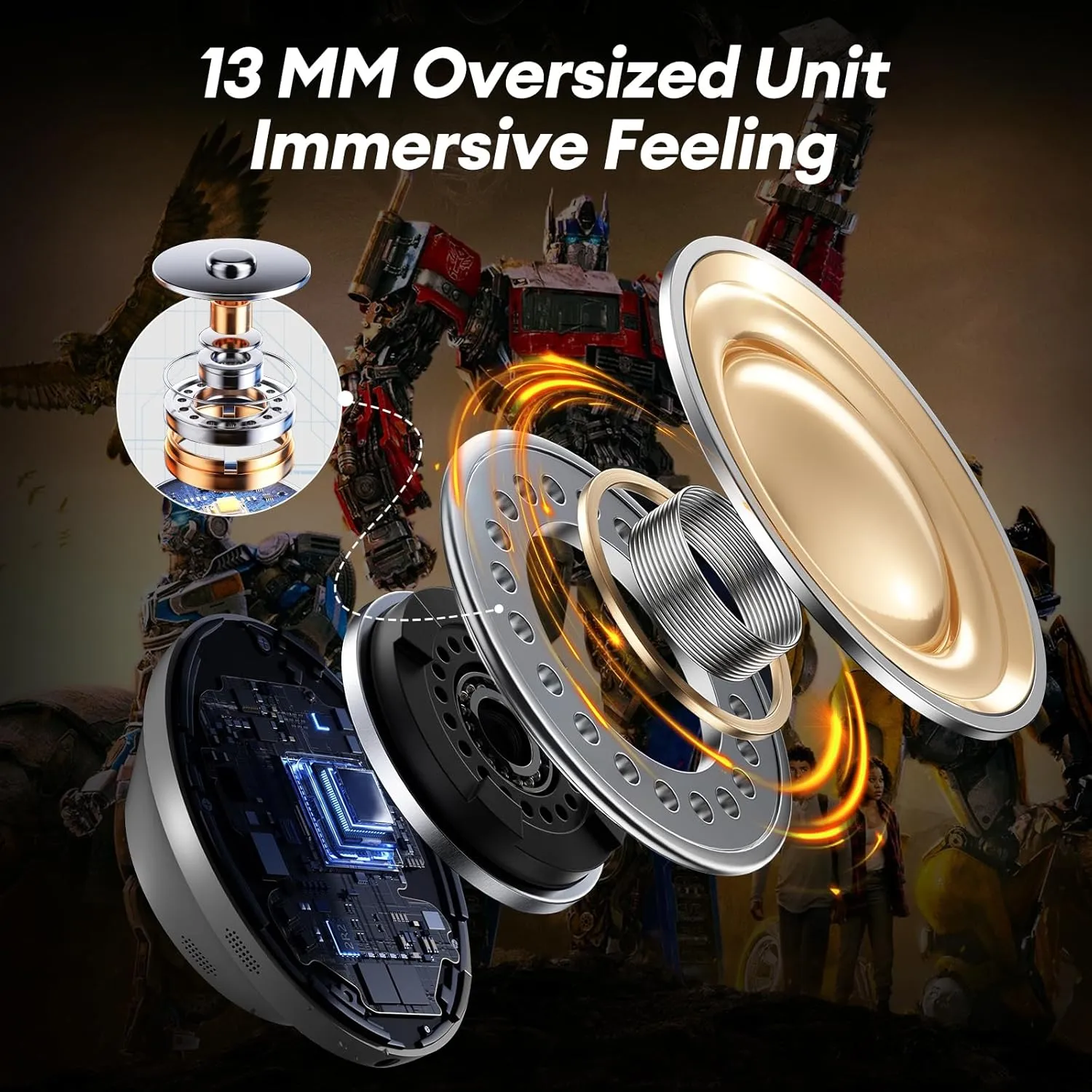 Transformers Wireless Earbuds Wireless Bluetooth 5.4 Ear Buds 60H Playtimes Earbud with Smart Noise Cancelling Mic IPX5 Waterproof in Ear Earphones for Android iOS, Black Megatron TF-T23
