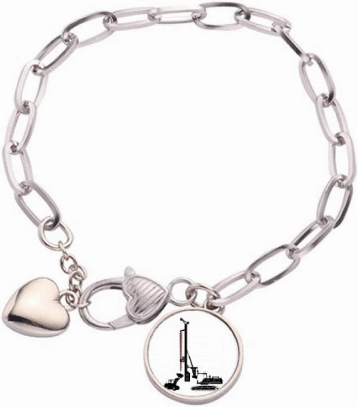 Transport Drilling Excavating Vehicle Heart Chain Bracelet Jewelry Charm Fashion