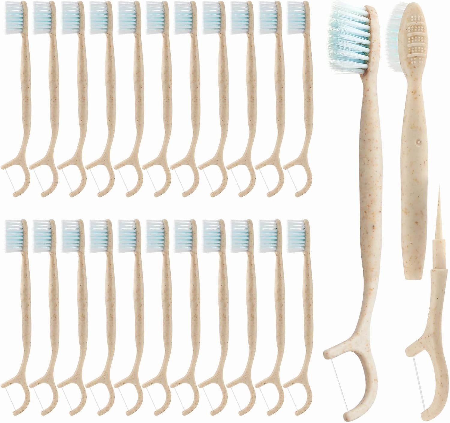 Travel Toothbrush Dental Floss Picks - 4 in 1 Biodegradable Disposable Toothbrushes with Tongue Scraper, Eco-Friendly Individually Wrapped Toothbrush for Adult Kids Travel Oral Care, 80 Pack