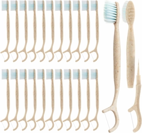 Travel Toothbrush Dental Floss Picks - 4 in 1 Biodegradable Disposable Toothbrushes with Tongue Scraper, Eco-Friendly Individually Wrapped Toothbrush for Adult Kids Travel Oral Care, 80 Pack