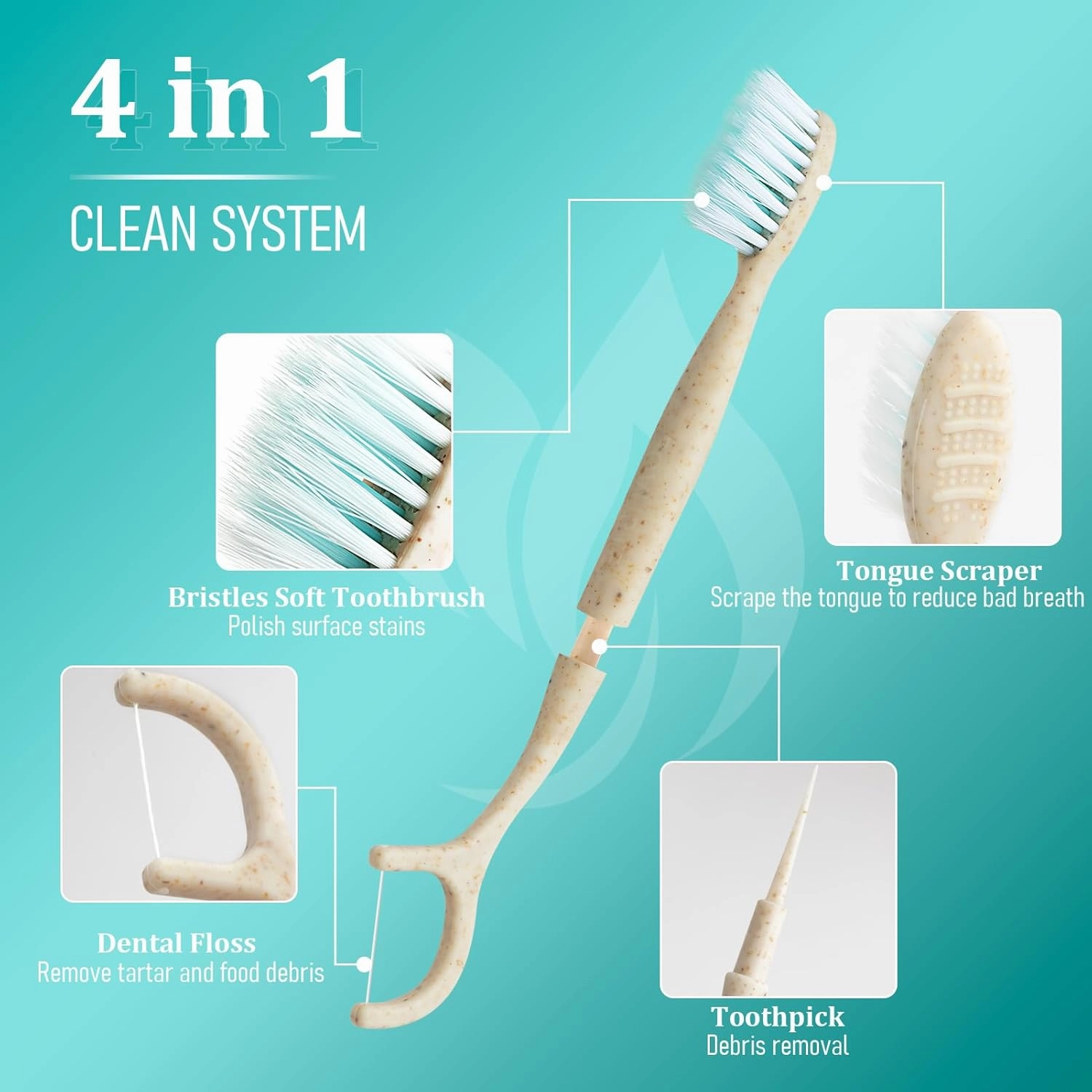 Travel Toothbrush Dental Floss Picks - 4 in 1 Biodegradable Disposable Toothbrushes with Tongue Scraper, Eco-Friendly Individually Wrapped Toothbrush for Adult Kids Travel Oral Care, 80 Pack