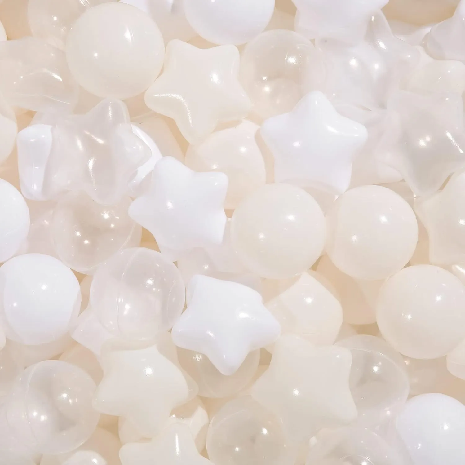 TRENDPLAY Beige Ball Pit Balls 200 Star Shape Balls Plastic Balls Play Pit Balls - Ideal for Ball Pits - Larger Quantity Durable Balls Different Shapes for Toddlers, Beige White Clear