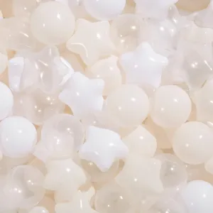 TRENDPLAY Beige Ball Pit Balls 200 Star Shape Balls Plastic Balls Play Pit Balls - Ideal for Ball Pits - Larger Quantity Durable Balls Different Shapes for Toddlers, Beige White Clear