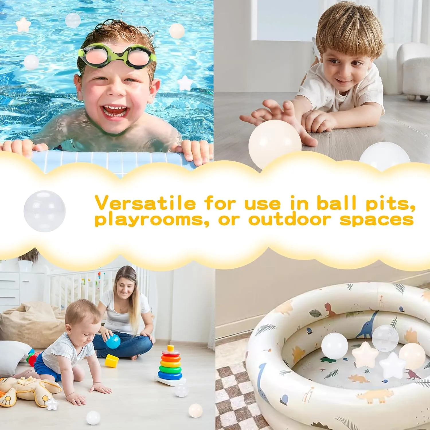 TRENDPLAY Star Ball Pit Balls for Toddlers -50 100 200 Count Star Balls Different Shapes, Non-Toxic Plastic Balls for Safe Play, Boys Girls Festival Party Decoration