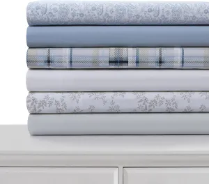 Tribeca Living Cotton Percale King Size Bed Sheet Set, 300 Thread Count, Extra Deep Pockets, Skyway/Blue