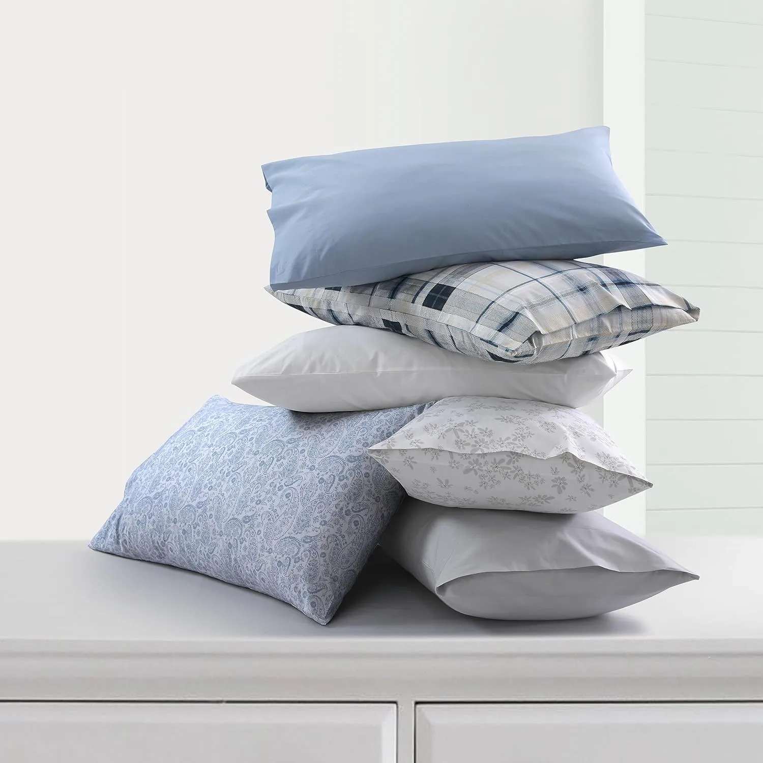 Tribeca Living Cotton Percale King Size Bed Sheet Set, 300 Thread Count, Extra Deep Pockets, Skyway/Blue