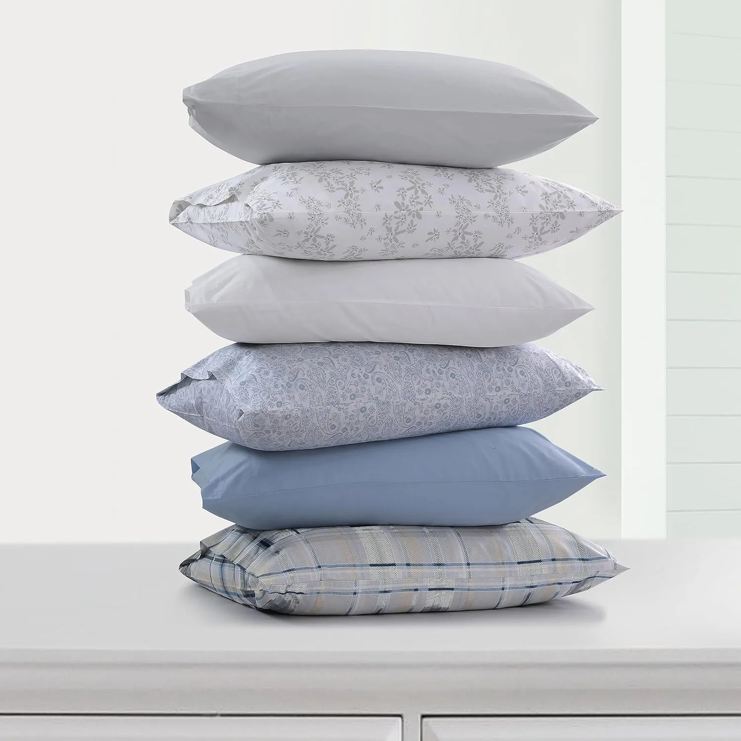 Tribeca Living Cotton Percale King Size Bed Sheet Set, 300 Thread Count, Extra Deep Pockets, Skyway/Blue