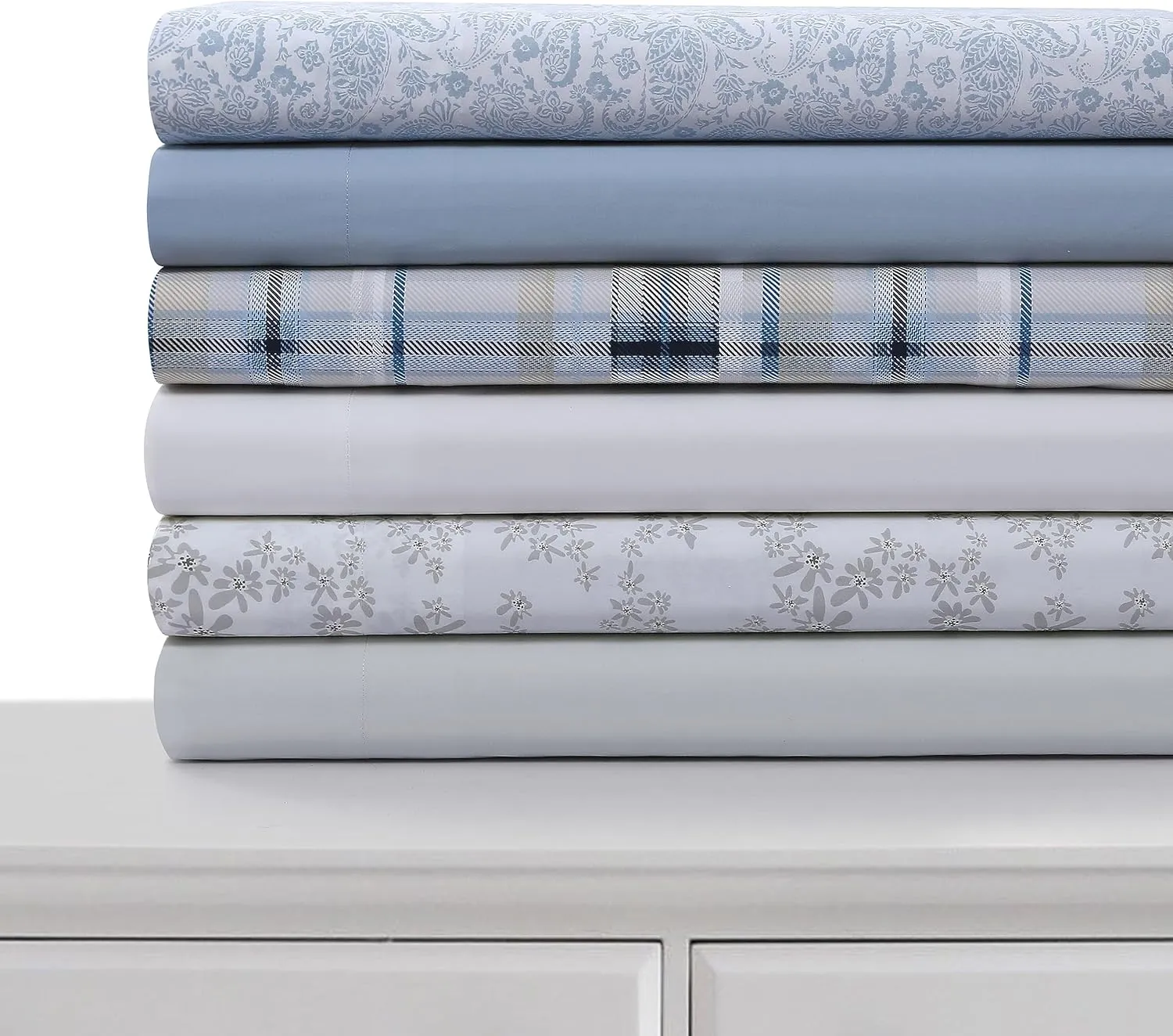 Tribeca Living Cotton Percale King Size Bed Sheet Set, 300 Thread Count, Extra Deep Pockets, Skyway/Blue