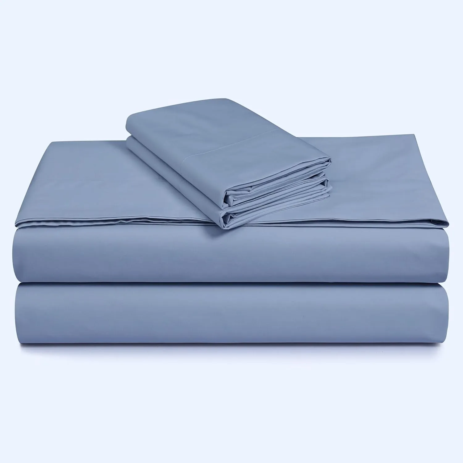 Tribeca Living Cotton Percale King Size Bed Sheet Set, 300 Thread Count, Extra Deep Pockets, Skyway/Blue