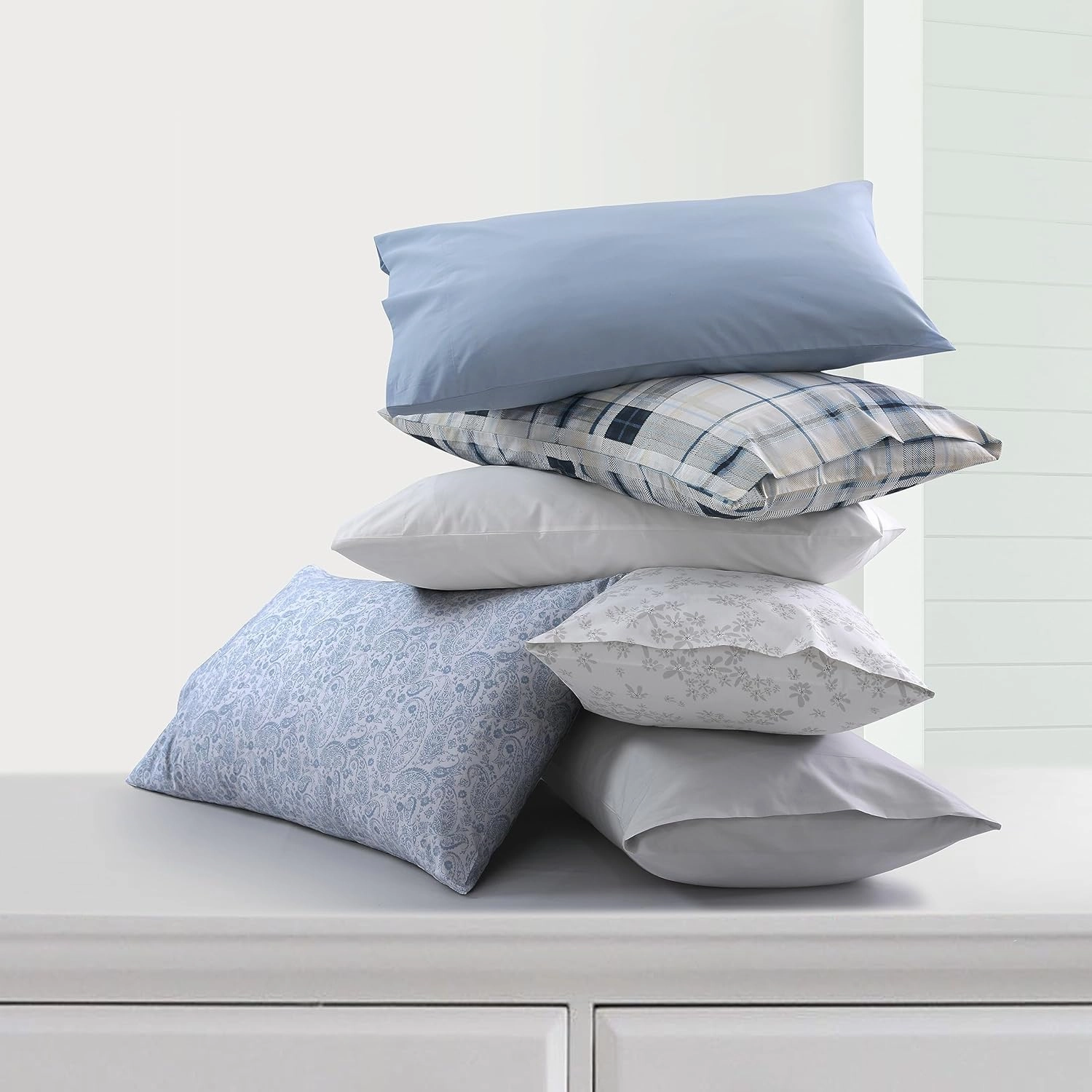 Tribeca Living Cotton Percale Pillowcases King Size, 300 Thread Count, Set of 2, Envelope Closure, Skyway/Blue