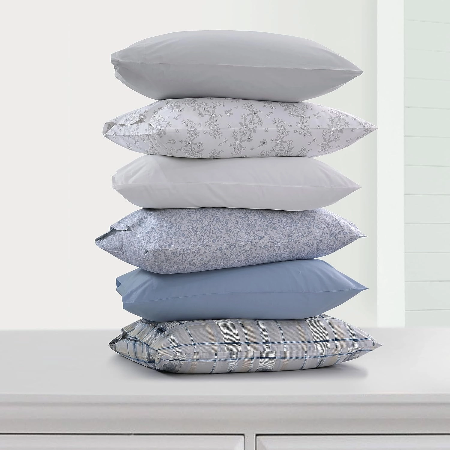 Tribeca Living Cotton Percale Pillowcases King Size, 300 Thread Count, Set of 2, Envelope Closure, Skyway/Blue