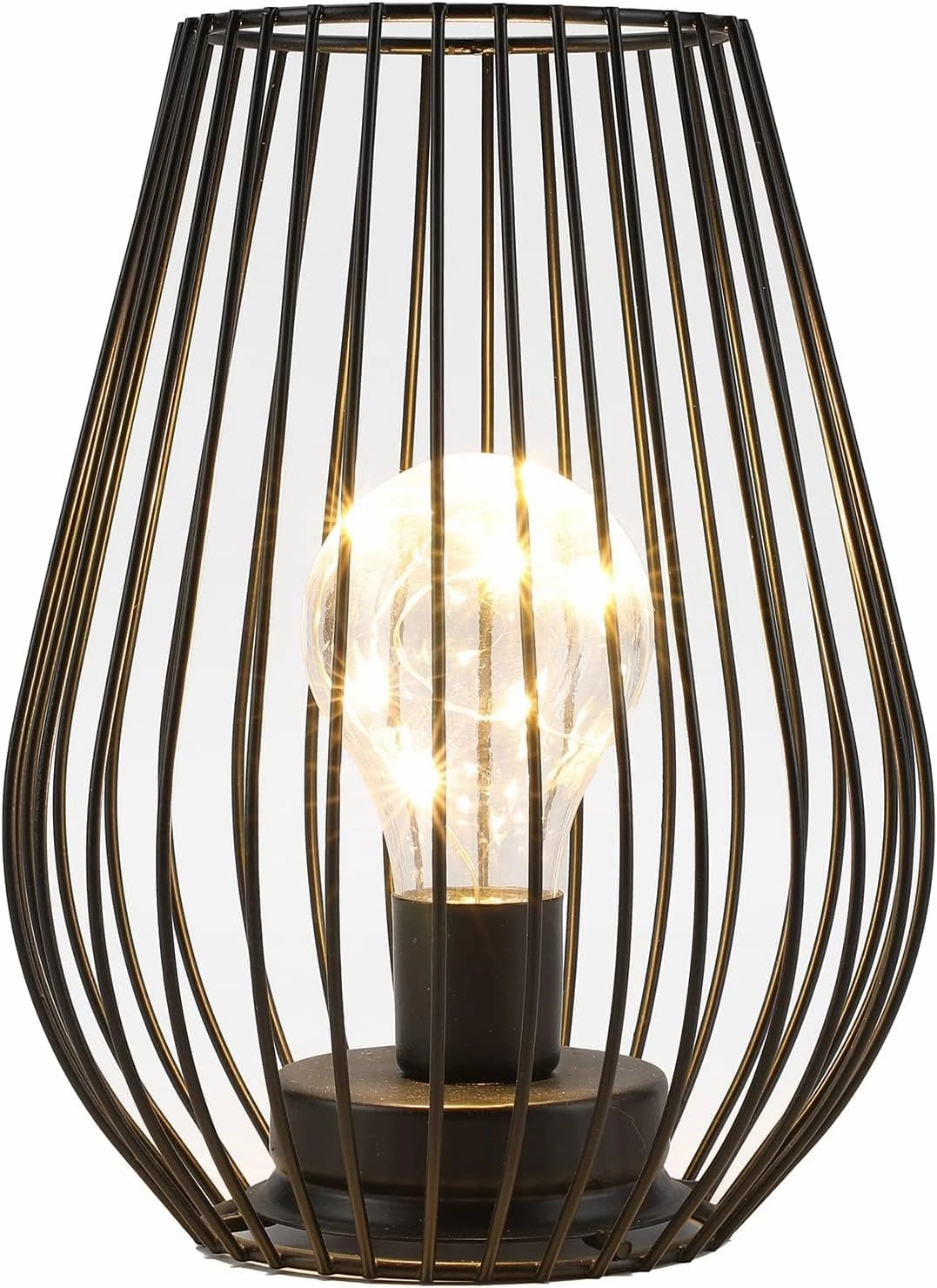 TRIROCKS Metal Cordless Table Lamp - 8'' Tall Cage Shape Battery Operated Lamp with Warm Fairy Lights Bulb for Indoor/Outdoor Use, Perfect for Christmas, Patio, Garden, and Weddings (Black)