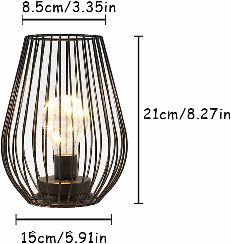 TRIROCKS Metal Cordless Table Lamp - 8'' Tall Cage Shape Battery Operated Lamp with Warm Fairy Lights Bulb for Indoor/Outdoor Use, Perfect for Christmas, Patio, Garden, and Weddings (Black)