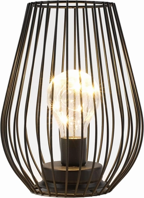 TRIROCKS Metal Cordless Table Lamp - 8'' Tall Cage Shape Battery Operated Lamp with Warm Fairy Lights Bulb for Indoor/Outdoor Use, Perfect for Christmas, Patio, Garden, and Weddings (Black)