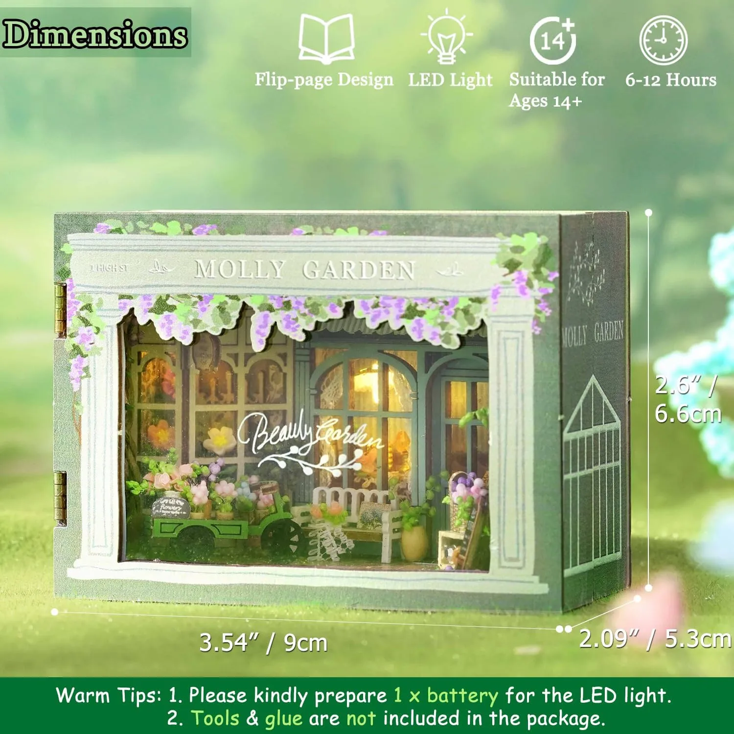 TuKIIE DIY Miniature Dollhouse Kit with Furniture, 1:32 Scale Opened & Closed Mini Cube Wooden Doll House Book Nook Creative Room for Kids Teens Adults(Molly Garden)