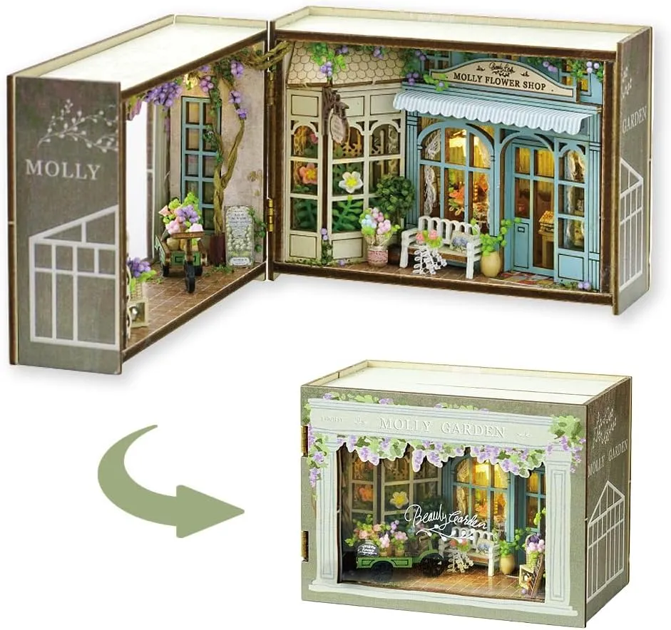 TuKIIE DIY Miniature Dollhouse Kit with Furniture, 1:32 Scale Opened & Closed Mini Cube Wooden Doll House Book Nook Creative Room for Kids Teens Adults(Molly Garden)