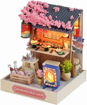 TuKIIE DIY Miniature Dollhouse Kit with Furniture, 1:24 Scale Creative Room Mini Wooden Doll House Plus Dust Proof for Kids Teens Adults(Sakura Noodles Shop)