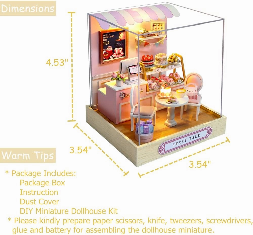 TuKIIE DIY Miniature Dollhouse Kit with Furniture, 1:24 Scale Creative Room Mini Wooden Doll House Plus Dust Proof for Kids Teens Adults(Sweet Talk)