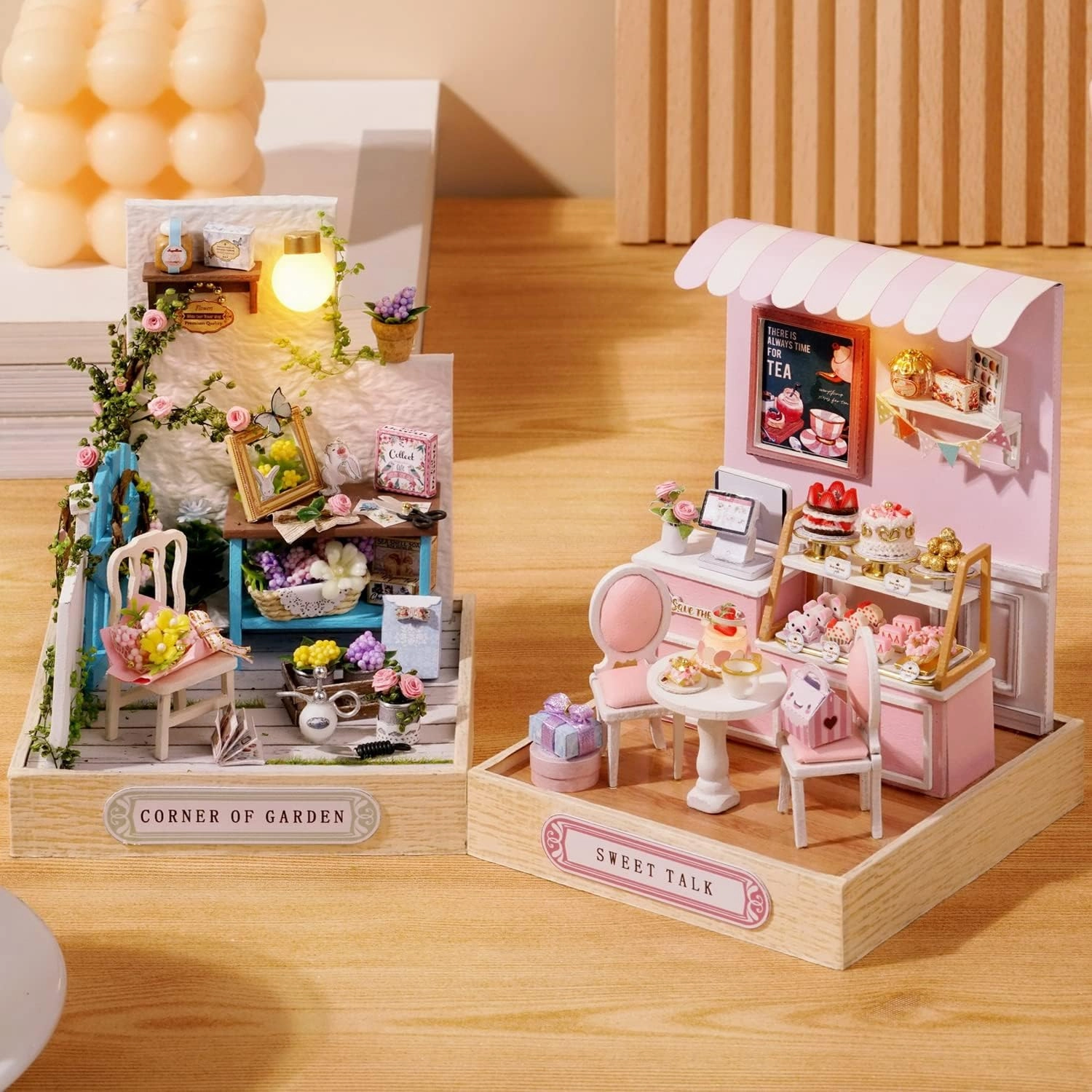 TuKIIE DIY Miniature Dollhouse Kit with Furniture, 1:24 Scale Creative Room Mini Wooden Doll House Plus Dust Proof for Kids Teens Adults(Sweet Talk)