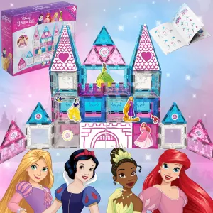 Tytan Official Disney Princess Magnetic Tile Castle – 70-Piece STEAM Toy with Vibrant Tiles, Reusable Disney Princess Stickers, Dry-Erase Decals, Marker, Carry Bag, & More Toys