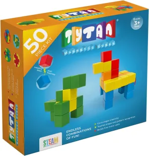 Tytan TILES 50-Piece Magnetic Cubes Building Blocks Kids’ STEM Toy Set, Creative Play, Shape & Pattern Recognition, Safe Rounded Edges, Many Possibilities, Easy Snap-Together Creations, Ages 3 and Up