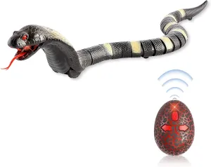 Ufurty Greatstar Remote Control Snake Toy for Kids 17.5 Inch RC Rechargeable Realistic Cobra Snake King Naja Pranks Toy for Christmas Hallowene Gift (Black)