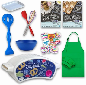 Ultimate Easy Baking Oven Bundle For Kids With 19 Items - Oven, 2 Refill Mixes, Apron, Hat, Bowl, Spatula, Whisk, 9 Stickers, Baking Pan & Tool (Gifted Green Baker Bundle)