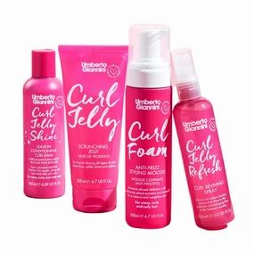 Umberto Giannini De-frizz & Define Curl Styling Kit - Foam Mousse, Scrunching Jelly, Shine Leave-In Conditioner and Refresh Spray
