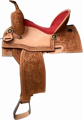 UMRAH International Western Barrel Racing Wooden Tree Horse Saddle Handmade American Leather Comfort Horse Trail Equestrian Tooled Carved Horse Saddle Riding Size: 10-18 inches Seat's