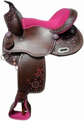 UMRAH International Western Handmade Barrel Racing Horse Saddles Pony & Adult Trail Equestrian Premium Quality Leather for Horse Riding Size:10-18 inches Seat Available